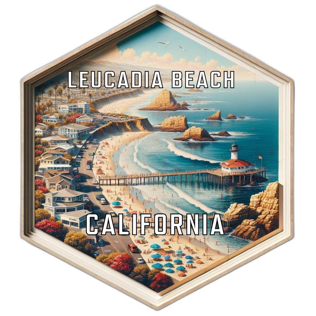 Leucadia Beach California Souvenir Travel Destination Die Cut Hexagon Fridge Magnet Image 1