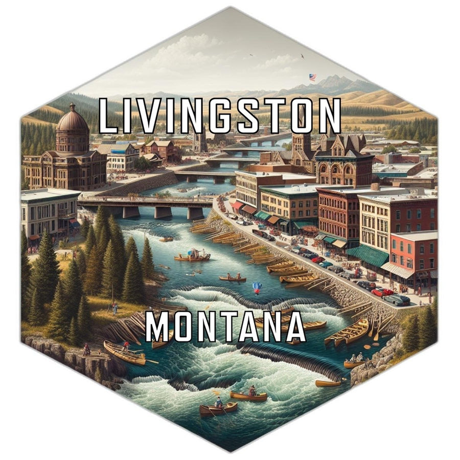 Livingston Montana Souvenir Travel Destination Die Cut Hexagon Fridge Magnet Image 1