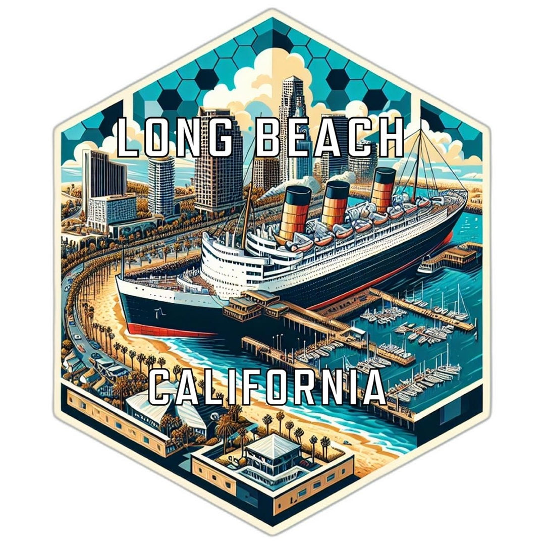 Long Beach California Souvenir Travel Destination Die Cut Hexagon Fridge Magnet Image 1