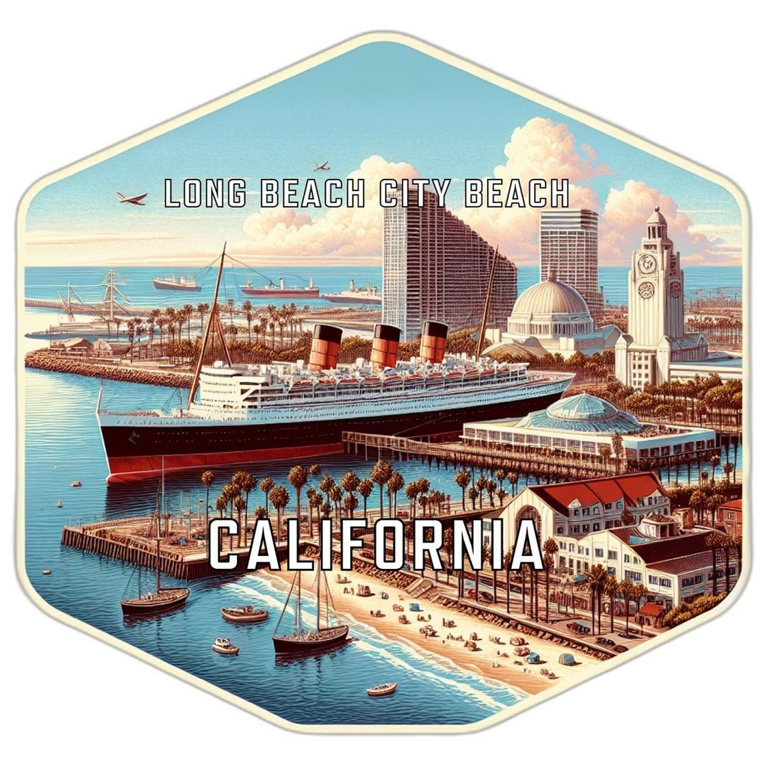 Long Beach City Beach California Souvenir Travel Destination Die Cut Hexagon Fridge Magnet Image 1