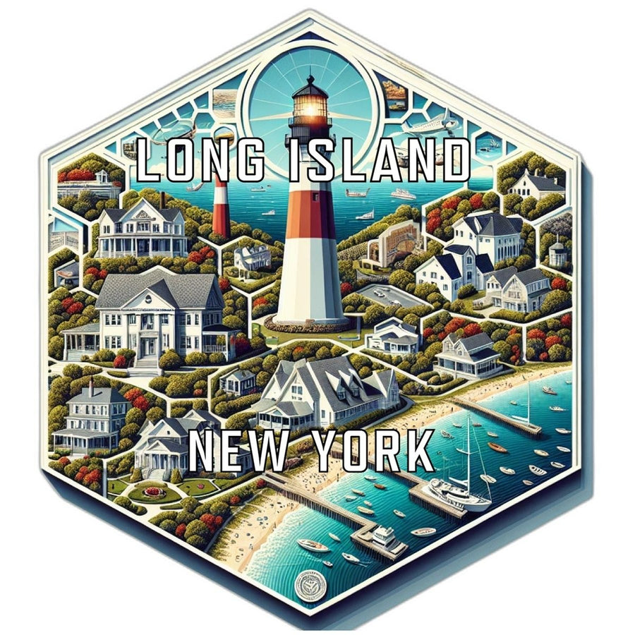 Long Island York Souvenir Travel Destination Die Cut Hexagon Fridge Magnet Image 1