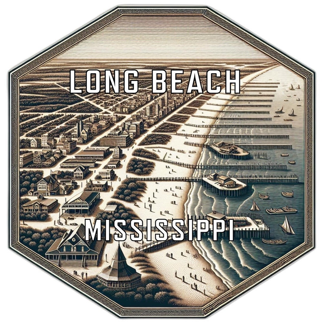 Long Beach Mississippi Souvenir Travel Destination Die Cut Hexagon Fridge Magnet Image 1