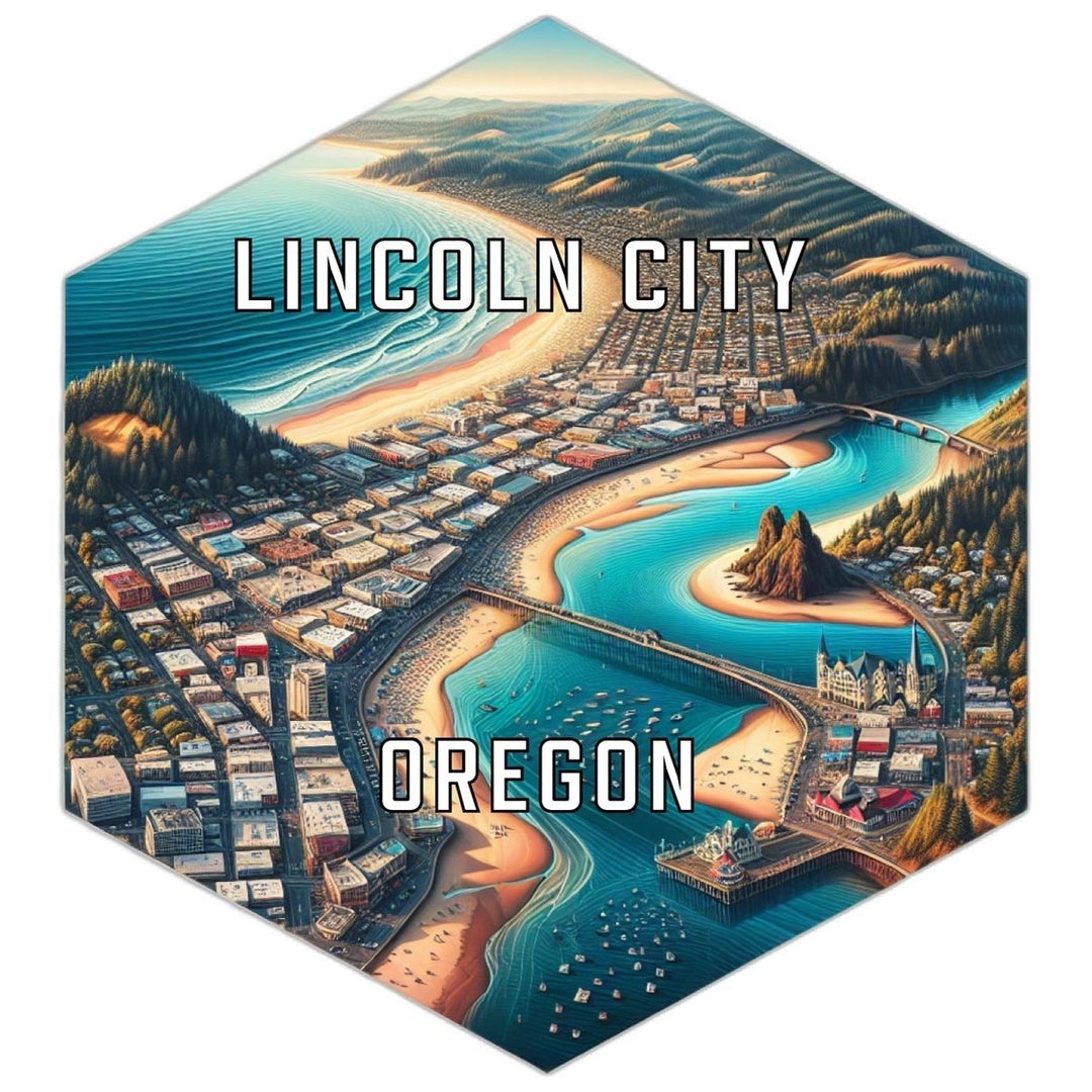 Lincoln City Oregon Souvenir Travel Destination Die Cut Hexagon Fridge Magnet Image 1