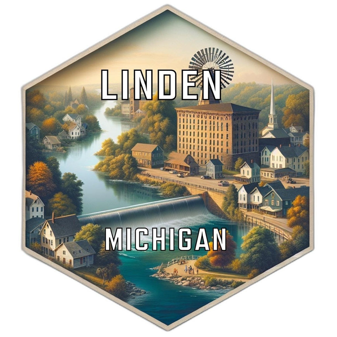 Linden Michigan Souvenir Travel Destination Die Cut Hexagon Fridge Magnet Image 1