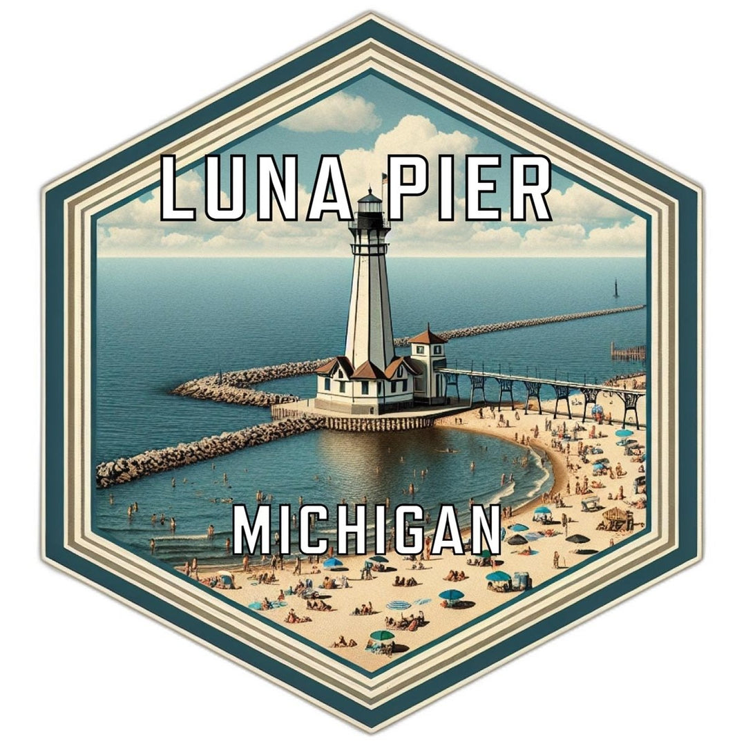 Luna Pier Michigan Souvenir Travel Destination Die Cut Hexagon Fridge Magnet Image 1