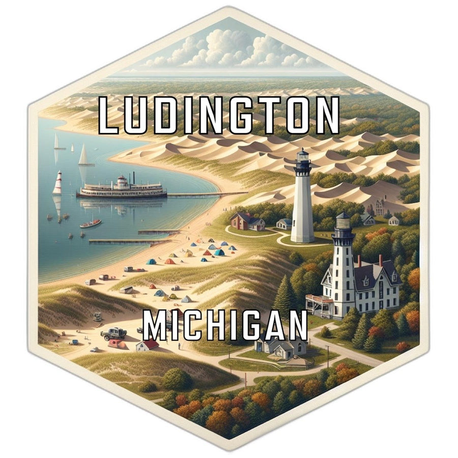 Ludington Michigan Souvenir Travel Destination Die Cut Hexagon Fridge Magnet Image 1