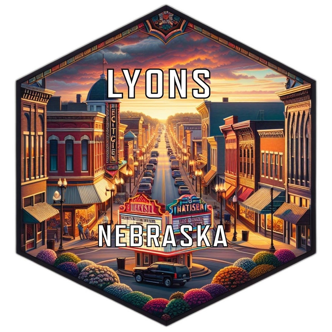 Lyons Nebraska Souvenir Travel Destination Die Cut Hexagon Fridge Magnet Image 1