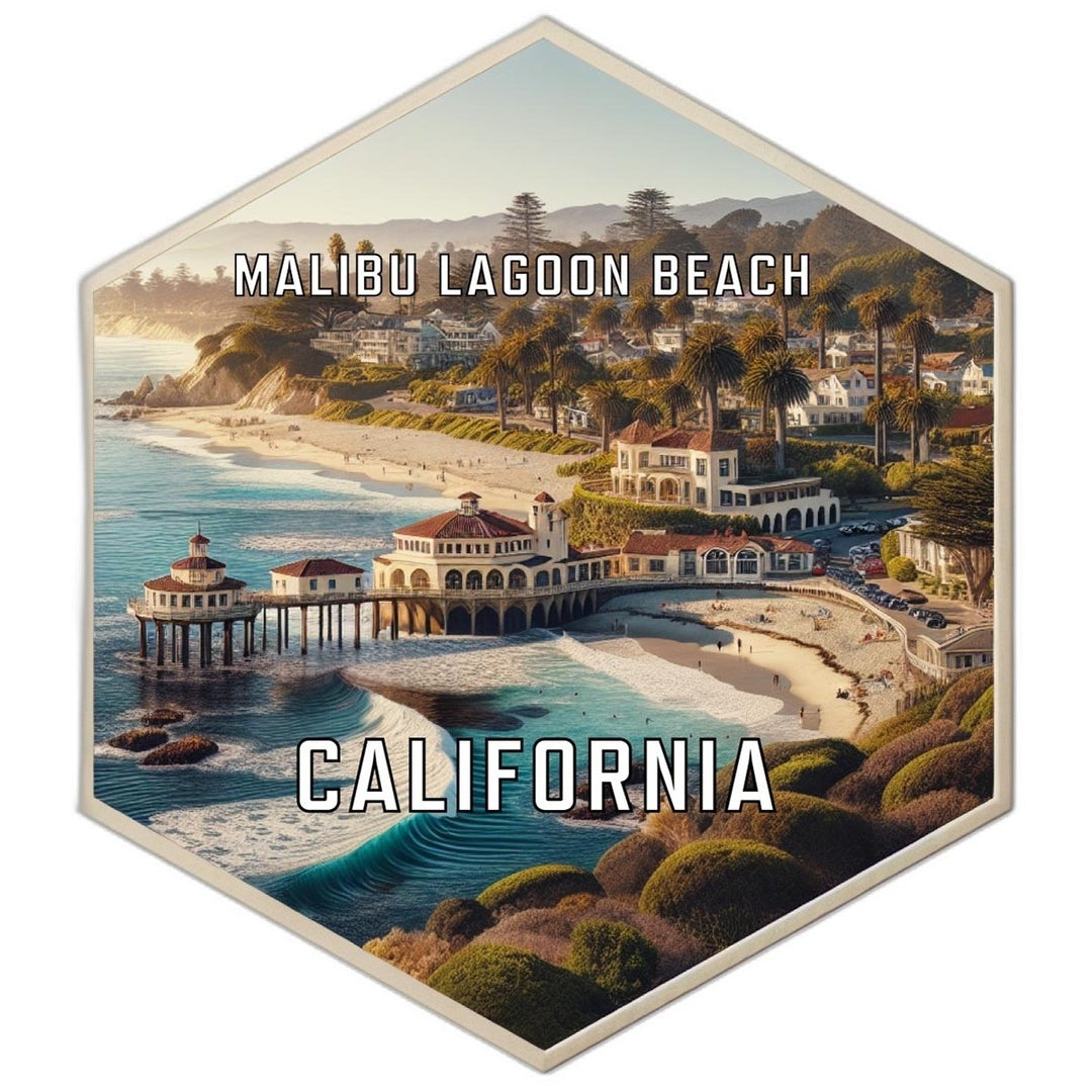 Malibu Lagoon Beach California Souvenir Travel Destination Die Cut Hexagon Fridge Magnet Image 1