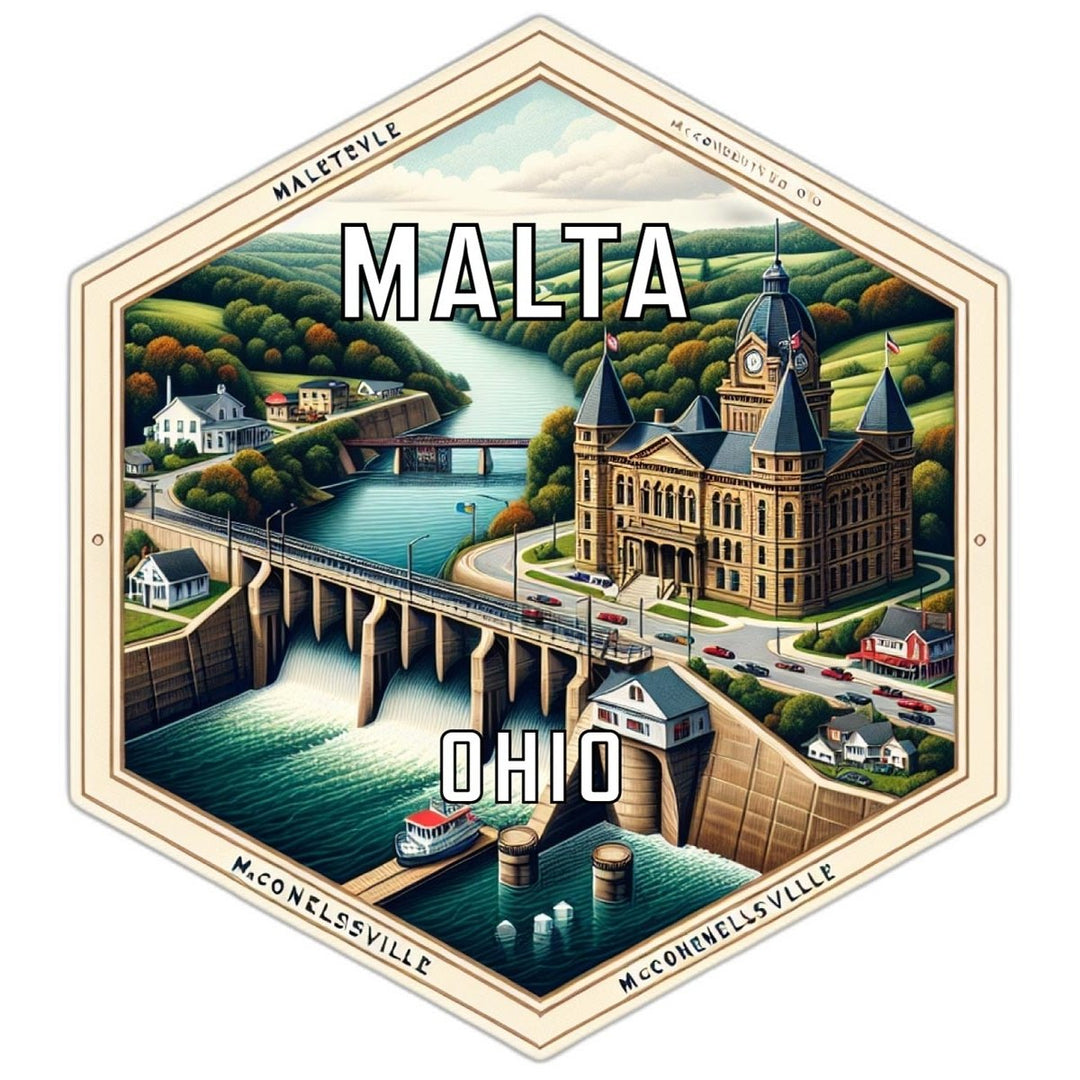 Malta Ohio Souvenir Travel Destination Die Cut Hexagon Fridge Magnet Image 1