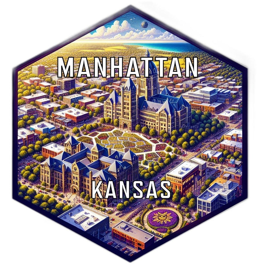 Manhattan Kansas Souvenir Travel Destination Die Cut Hexagon Fridge Magnet Image 1