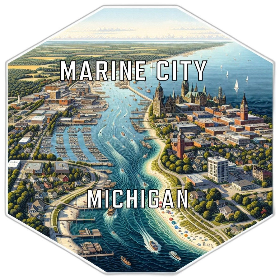 Marine City Michigan Souvenir Travel Destination Die Cut Hexagon Fridge Magnet Image 1