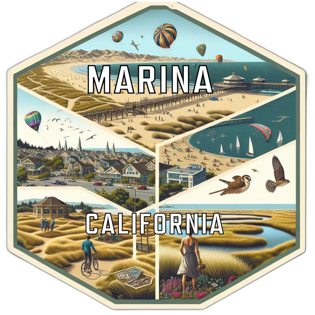 Marina California Souvenir Travel Destination Die Cut Hexagon Fridge Magnet Image 1