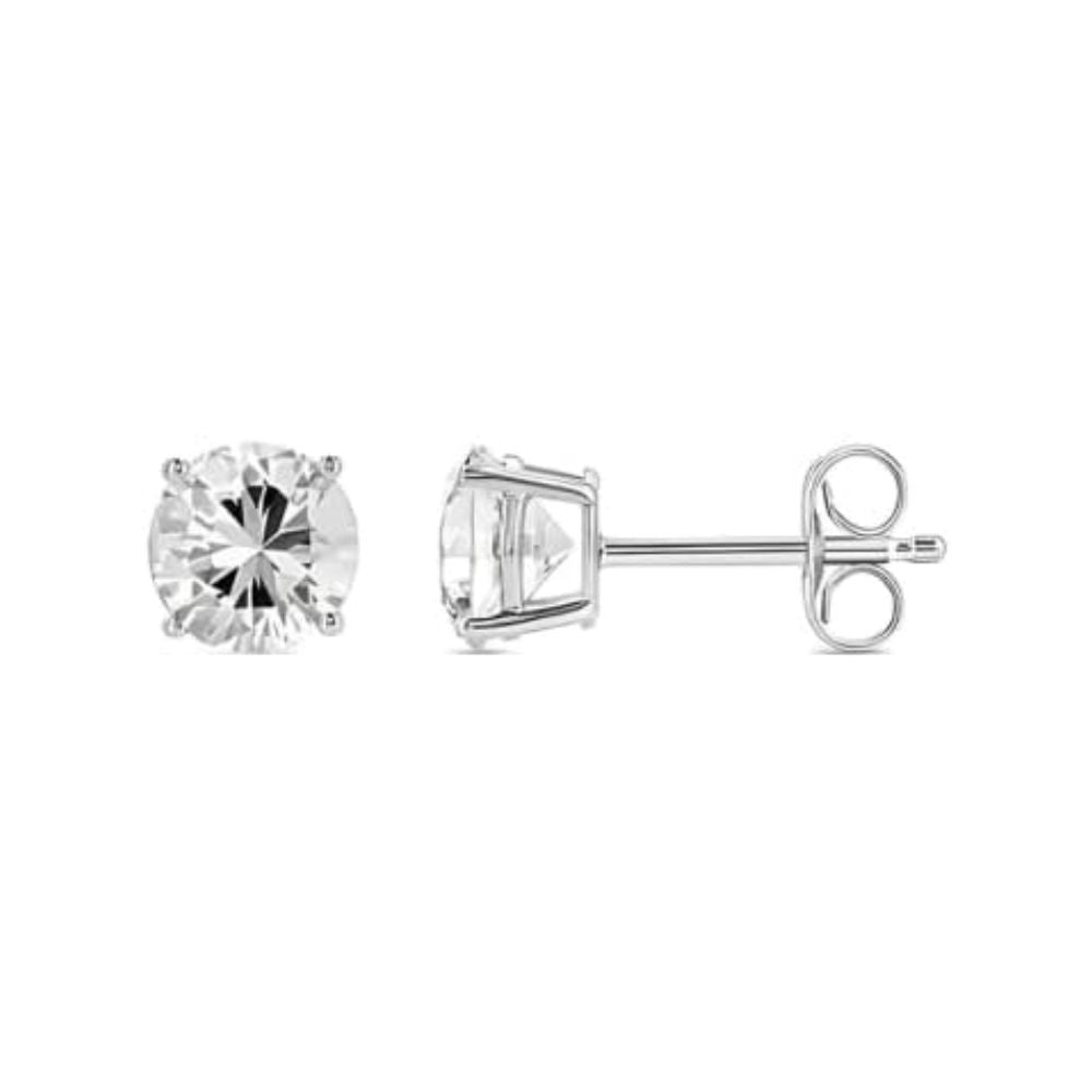 Paris Jewelry 18k White Gold 2 Pair Created White Sapphire 6mm Round and Princess Cut Stud Earrings Plated Image 2