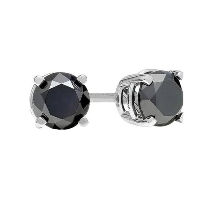 Paris Jewelry 18k White Gold 2 Pair Created Black Sapphire 6mm Round and Princess Cut Stud Earrings Plated Image 2