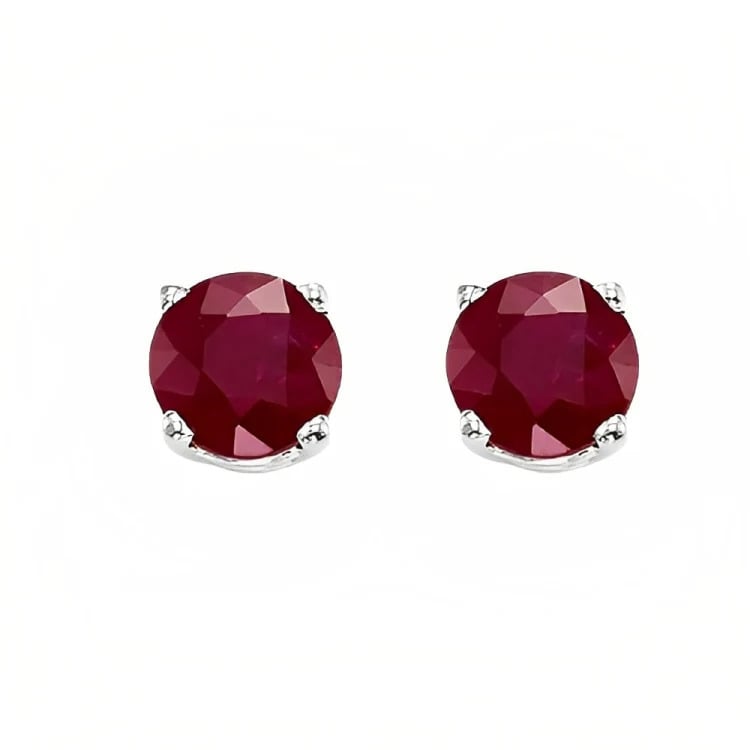 Paris Jewelry 18k White Gold 2 Pair Created Ruby 6mm Round Princess Cut Stud Earrings Plated Image 3