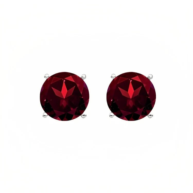 Paris Jewelry 18k White Gold 2 Pair Created Garnet 6mm Round and Princess Cut Stud Earrings Plated Image 4