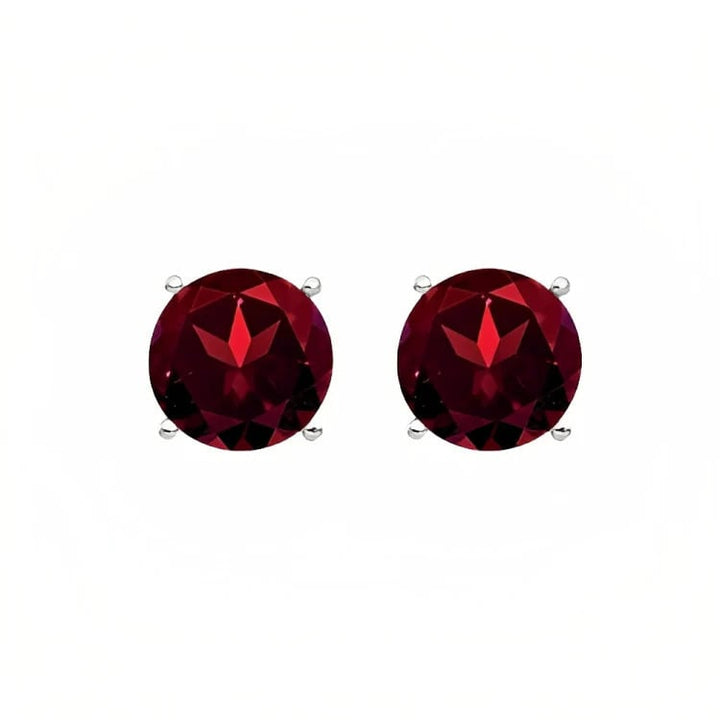 Paris Jewelry 18k White Gold 2 Pair Created Garnet 6mm Round and Princess Cut Stud Earrings Plated Image 4