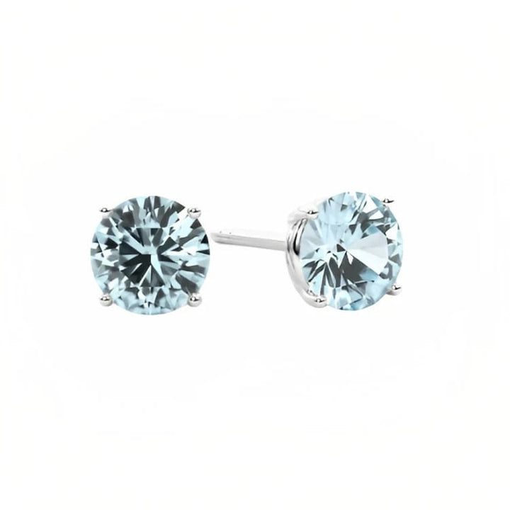 Paris Jewelry 18k White Gold 2 Pair Created Aquamarine 6mm Round and Princess Cut Stud Earrings Plated Image 3