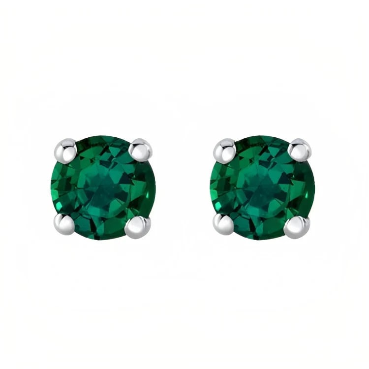 Paris Jewelry 18k White Gold 2 Pair Created Emerald 6mm Round and Princess Cut Stud Earrings Plated Image 4