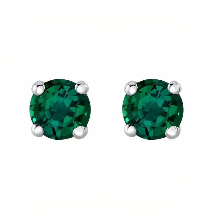 Paris Jewelry 18k White Gold 2 Pair Created Emerald 6mm Round and Princess Cut Stud Earrings Plated Image 4