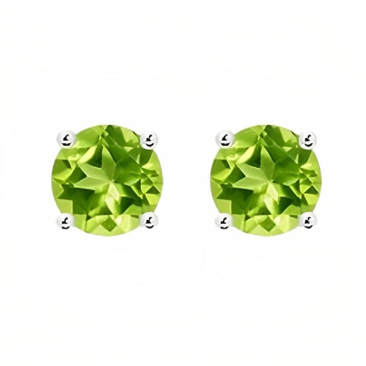 Paris Jewelry 18k White Gold 2 Pair Created Peridot 6mm Round and Princess Cut Stud Earrings Plated Image 3