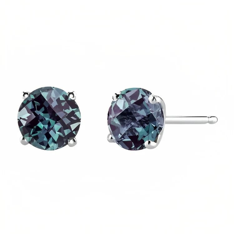 Paris Jewelry 18k White Gold 2 Pair Created Alexandrite 6mm Round and Princess Cut Stud Earrings Plated Image 4