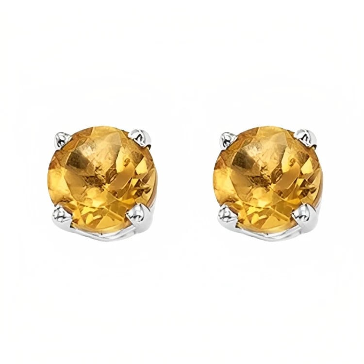 Paris Jewelry 18k White Gold 2 Pair Created Citrine 6mm Round and Princess Cut Stud Earrings Plated Image 3