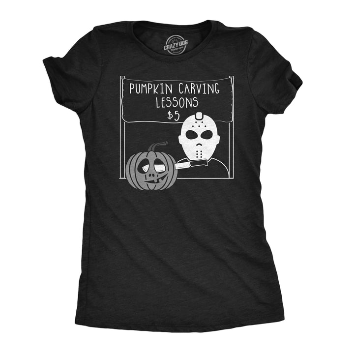 Womens Pumpkin Carving Lessons Horror T Shirt Funny Halloween Shirt for Ladies Image 1