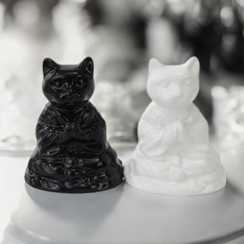 Ceramic Black and White Buddha Cats Buddhism Decor , Image 2