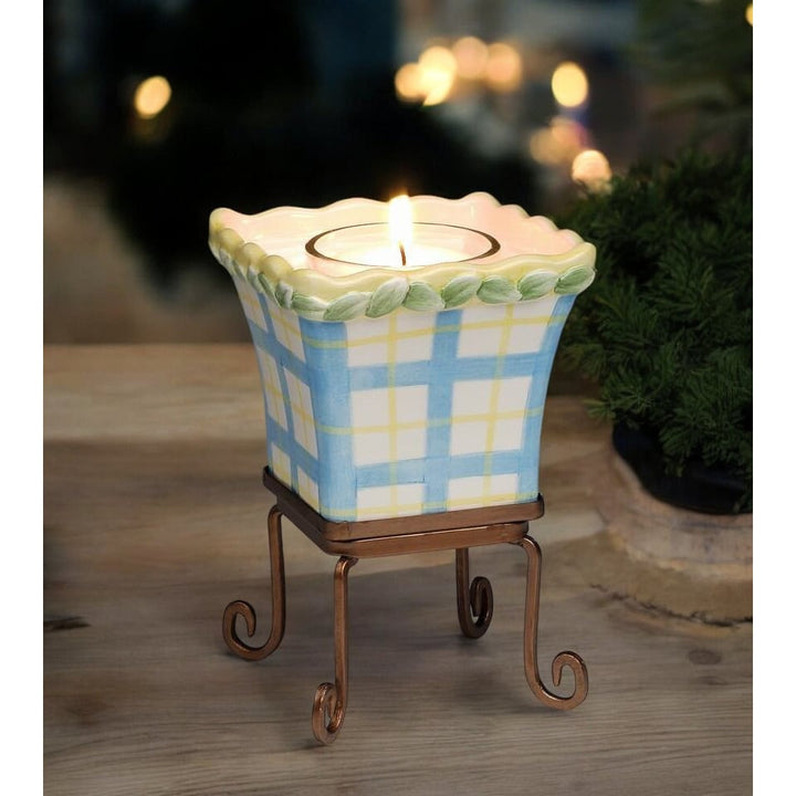 Ceramic Votive Cup with Metal Stand and Votive Glass , Image 1