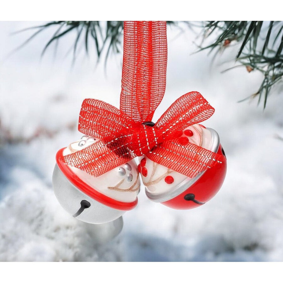 Ceramic White and Red Christmas Tree Ornament Bells with Red Ribbon, Image 1