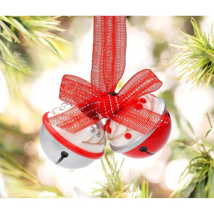 Ceramic White and Red Christmas Tree Ornament Bells with Red Ribbon, Image 2