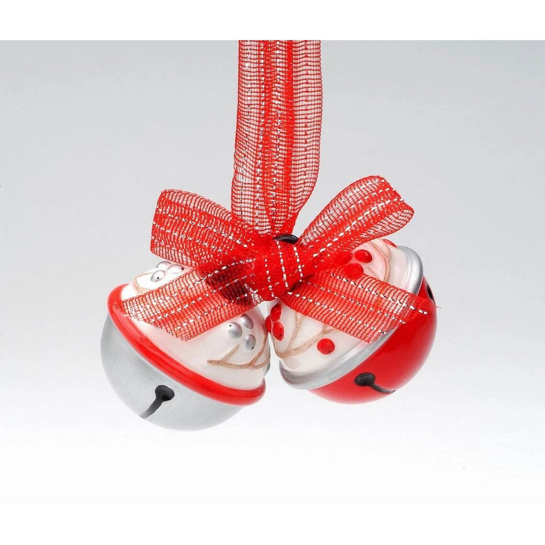 Ceramic White and Red Christmas Tree Ornament Bells with Red Ribbon, Image 3