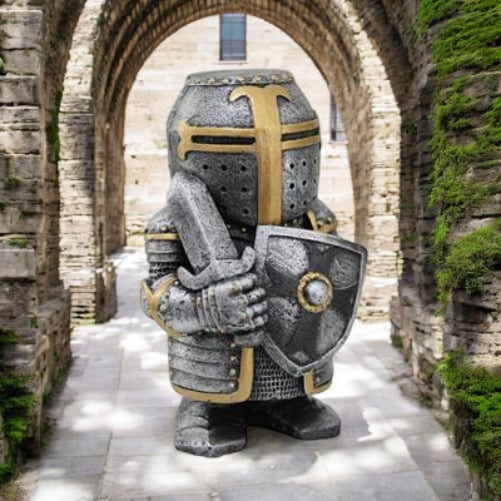 Polyresin Medieval Crusader Knight with Sword and Shield Figurine Boardgame Piece Decor Image 1