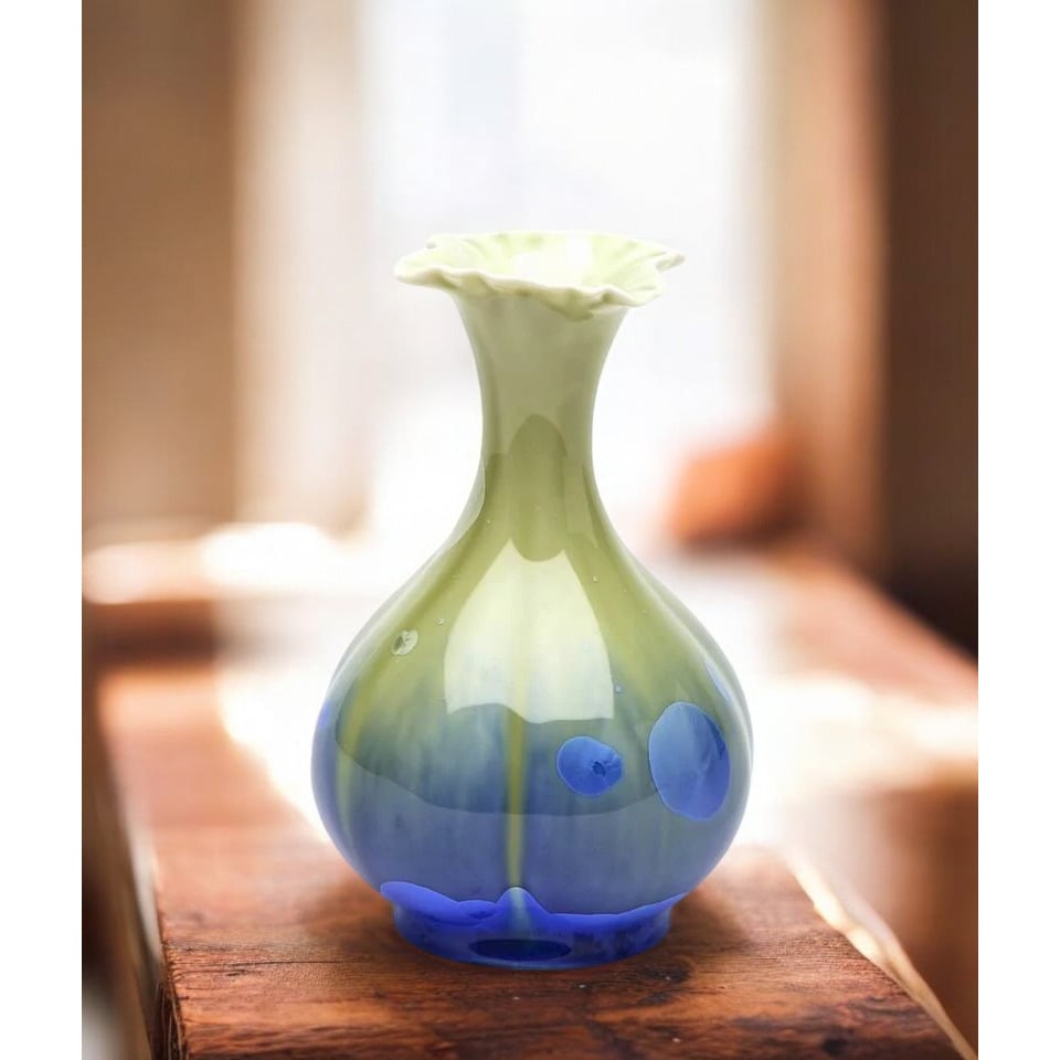 Porcelain Crystallized Glaze Blue and Green Flower Vase , Image 2