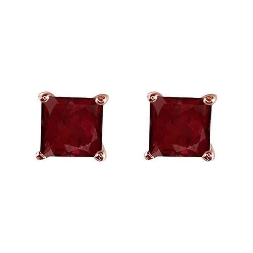 Paris Jewelry 18k Rose Gold 2 Pair Created Ruby 4mm Round and Princess Cut Stud Earrings Plated Image 3