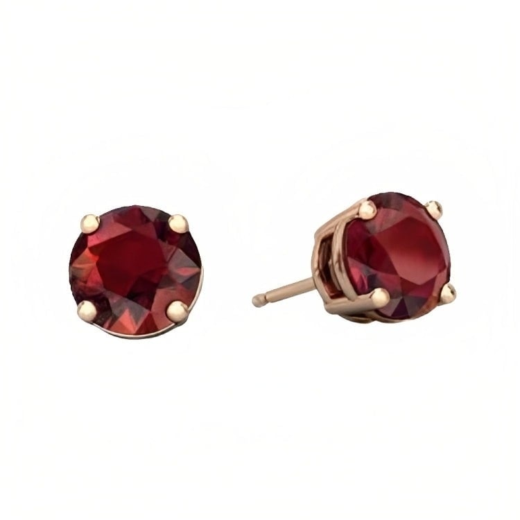 Paris Jewelry 18k Rose Gold 2 Pair Created Garnet 4mm Round and Princess Cut Stud Earrings Plated Image 2