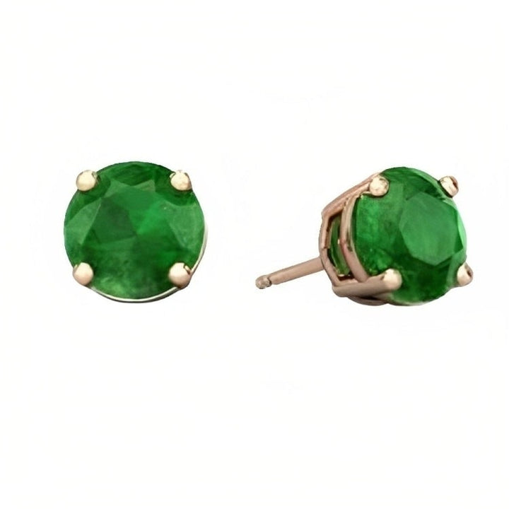 Paris Jewelry 18k Rose Gold 2 Pair Created Emerald 4mm Round and Princess Cut Stud Earrings Plated Image 2