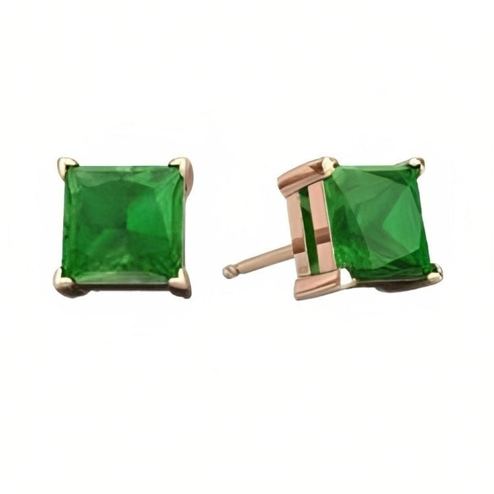 Paris Jewelry 18k Rose Gold 2 Pair Created Emerald 4mm Round and Princess Cut Stud Earrings Plated Image 3