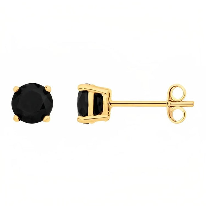 Paris Jewelry 18k Yellow Gold 2 Pair Created Black Sapphire 6mm Round and Princess Cut Stud Earrings Plated Image 3