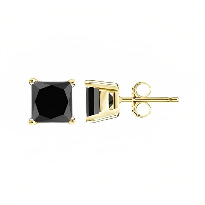 Paris Jewelry 18k Yellow Gold 2 Pair Created Black Sapphire 6mm Round and Princess Cut Stud Earrings Plated Image 4