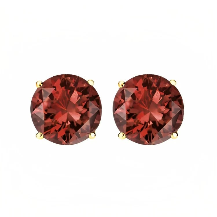 Paris Jewelry 18k Yellow Gold 2 Pair Created Garnet 6mm Round and Princess Cut Stud Earrings Plated Image 3