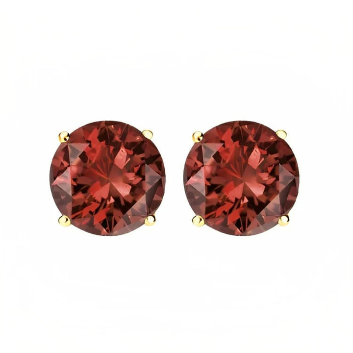 Paris Jewelry 18k Yellow Gold 2 Pair Created Garnet 6mm Round and Princess Cut Stud Earrings Plated Image 3