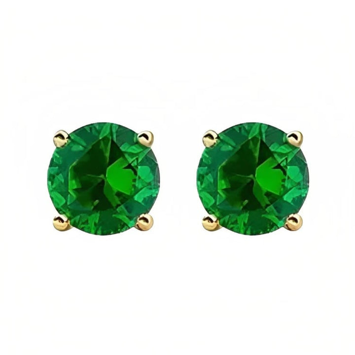 Paris Jewelry 18k Yellow Gold 2 Pair Created Emerald 6mm Round and Princess Cut Stud Earrings Plated Image 3