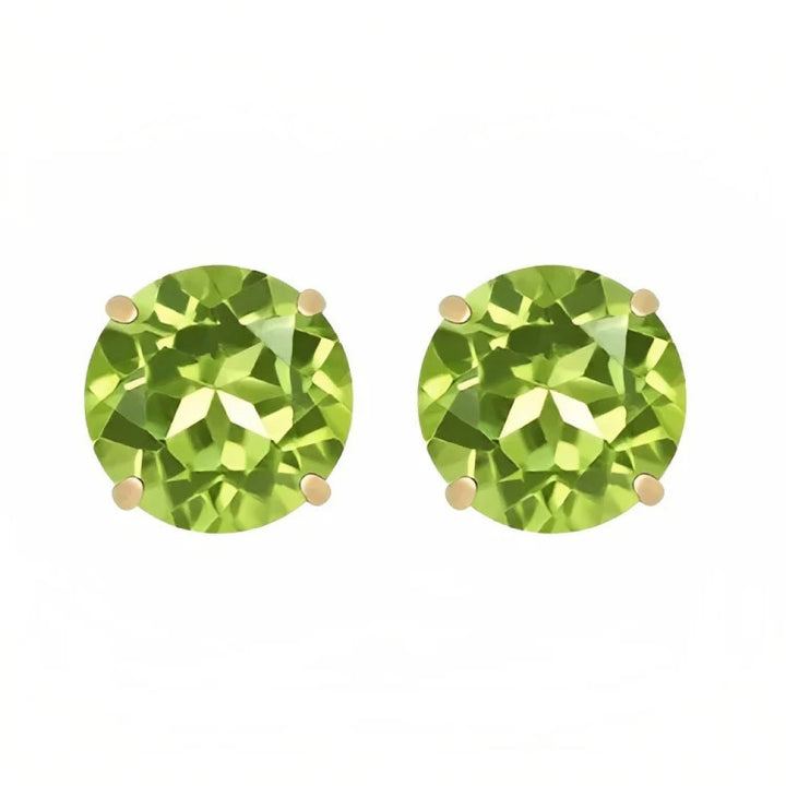 Paris Jewelry 18k Yellow Gold 2 Pair Created Peridot 6mm Round and Princess Cut Stud Earrings Plated Image 3