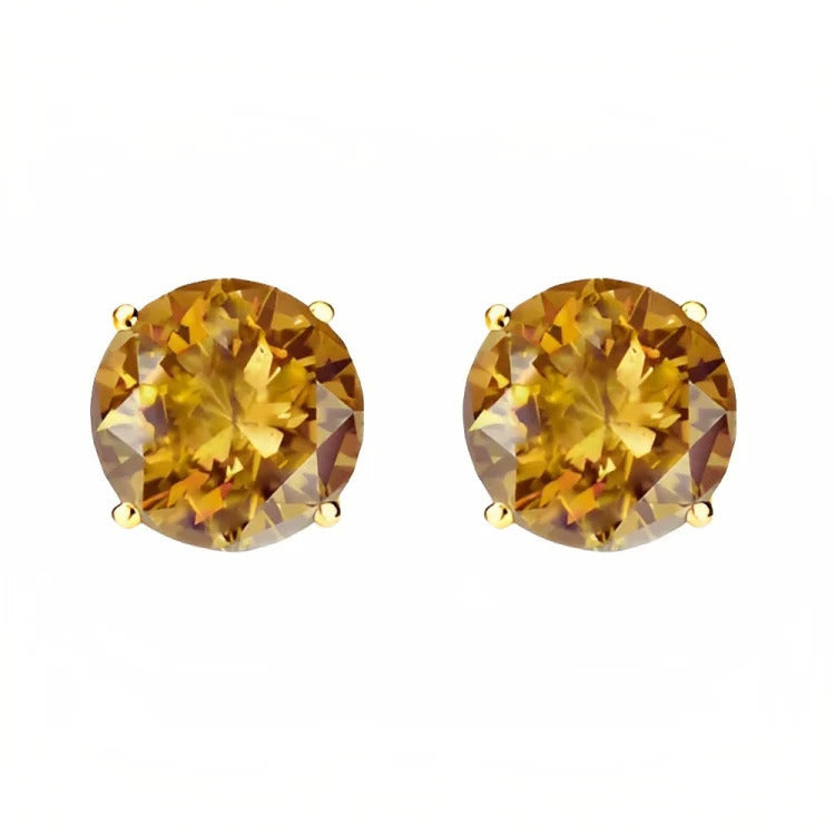 Paris Jewelry 18k Yellow Gold 2 Pair Created Citrine 6mm Round and Princess Cut Stud Earrings Plated Image 3