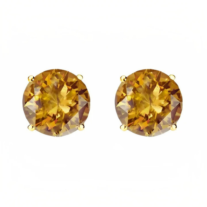 Paris Jewelry 18k Yellow Gold 2 Pair Created Citrine 6mm Round and Princess Cut Stud Earrings Plated Image 3