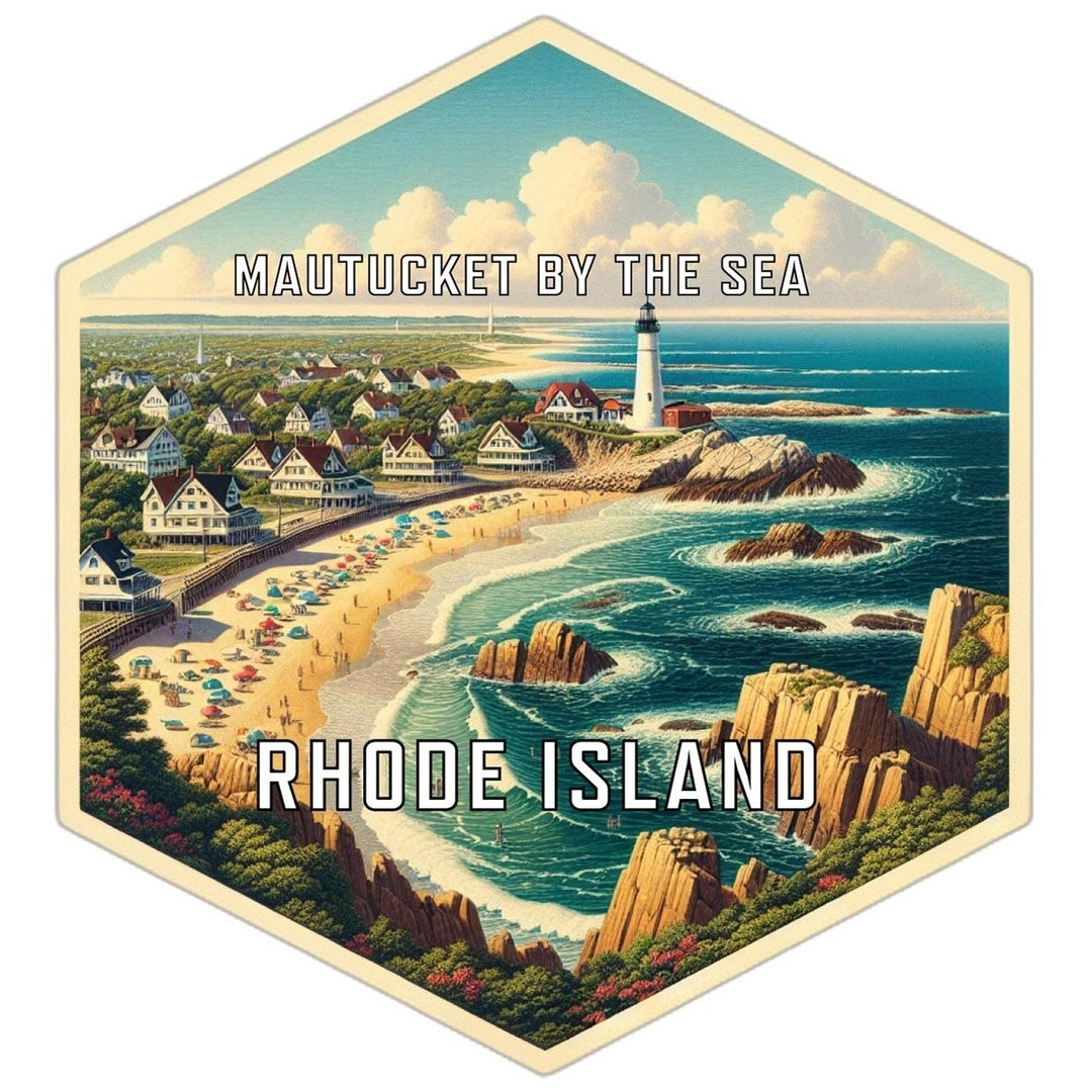 Mautucket By The Sea Rhode Island Souvenir Travel Destination Die Cut Hexagon Fridge Magnet Image 1