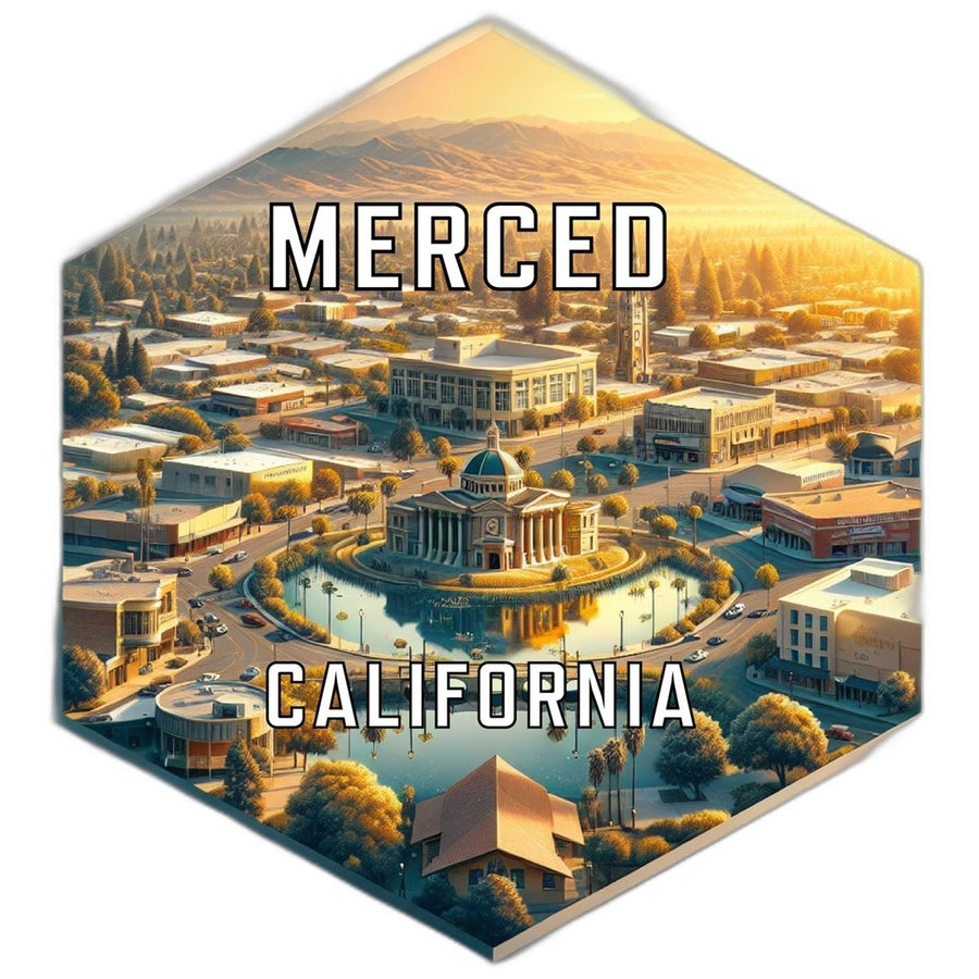 Merced California Souvenir Travel Destination Die Cut Hexagon Fridge Magnet Image 1