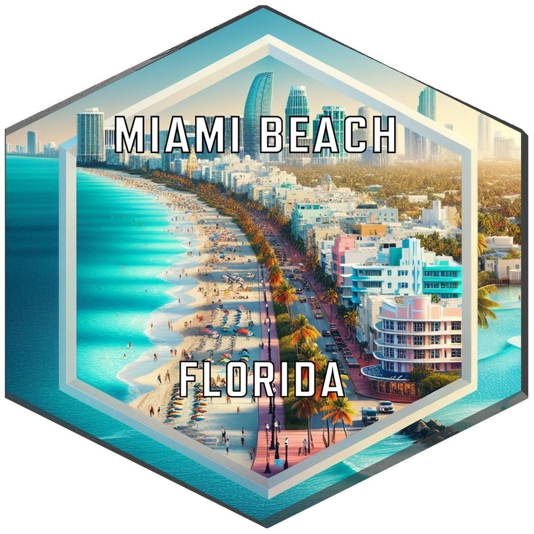 Miami Beach Florida Souvenir Travel Destination Die Cut Hexagon Fridge Magnet Image 1